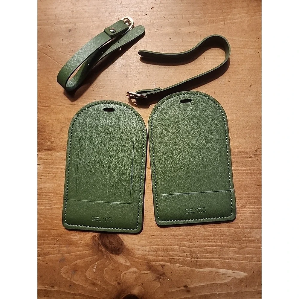 Faux Leather Luggage Tags for Suitcase Tag Set Privacy Protection Lt06-green